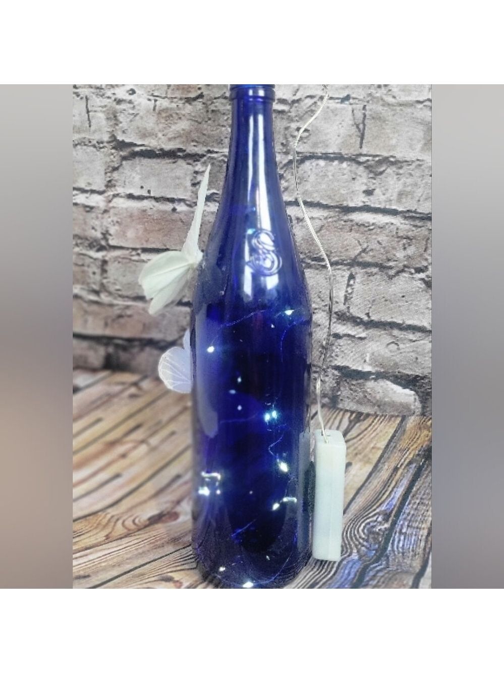 Cobalt Blue Wine Bottle LED Lights Butterfly Centerpiece - Picture 6 of 8